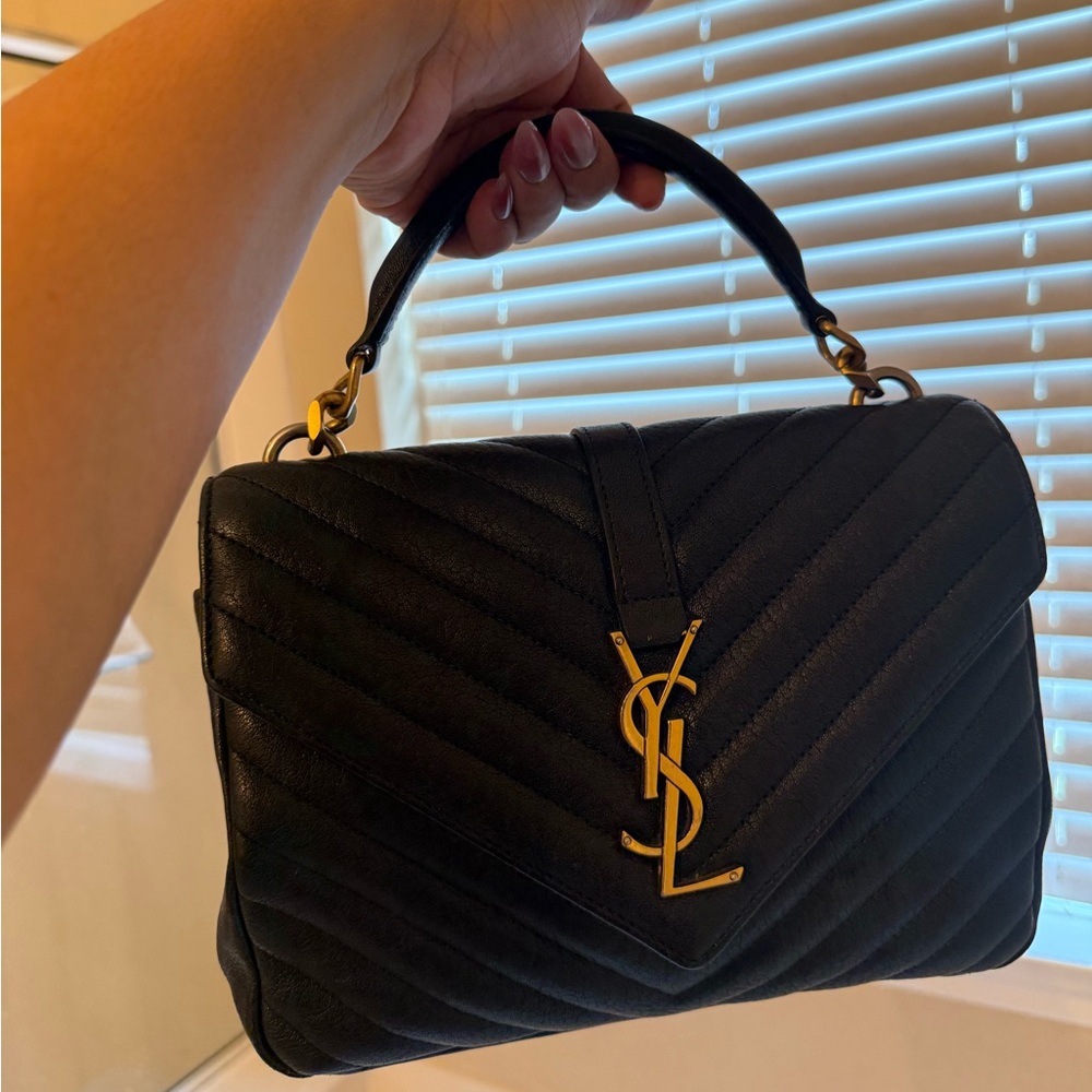 Yves Saint Laurent Black Chevron Satchel